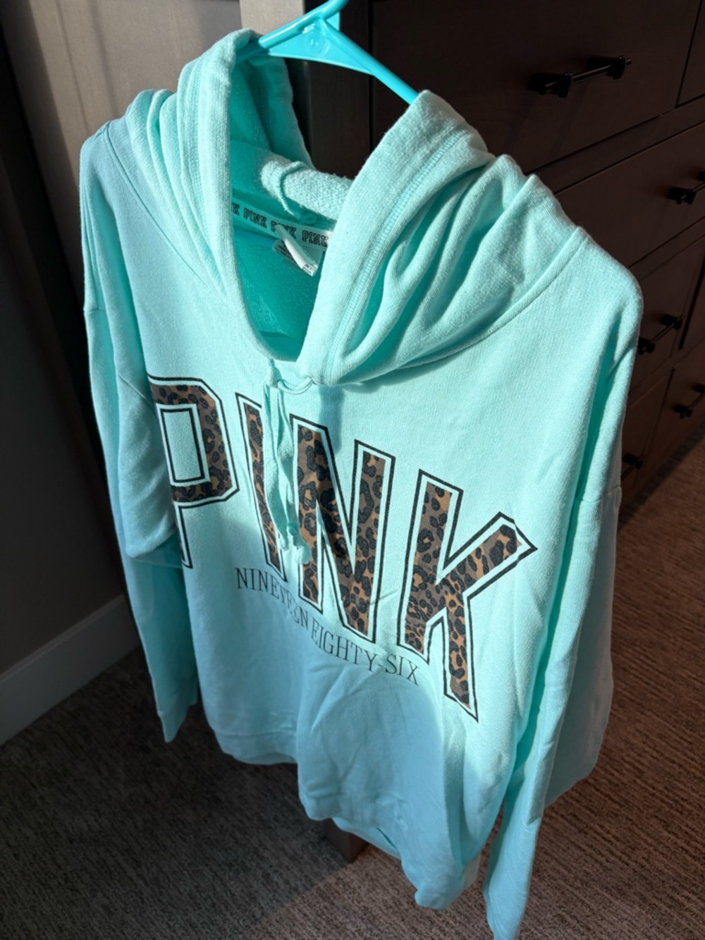 PINK Victoria's Secret Turquoise Pullover Hoodie with Logo Trim